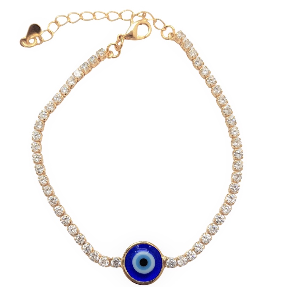 Pulseira Feminina Pulseira de Ouro Banhado Pulseira Ouro Folheado Cor de Prata, Banho de Ródio Branco Semijoias Garantia Riviera Olho Grego