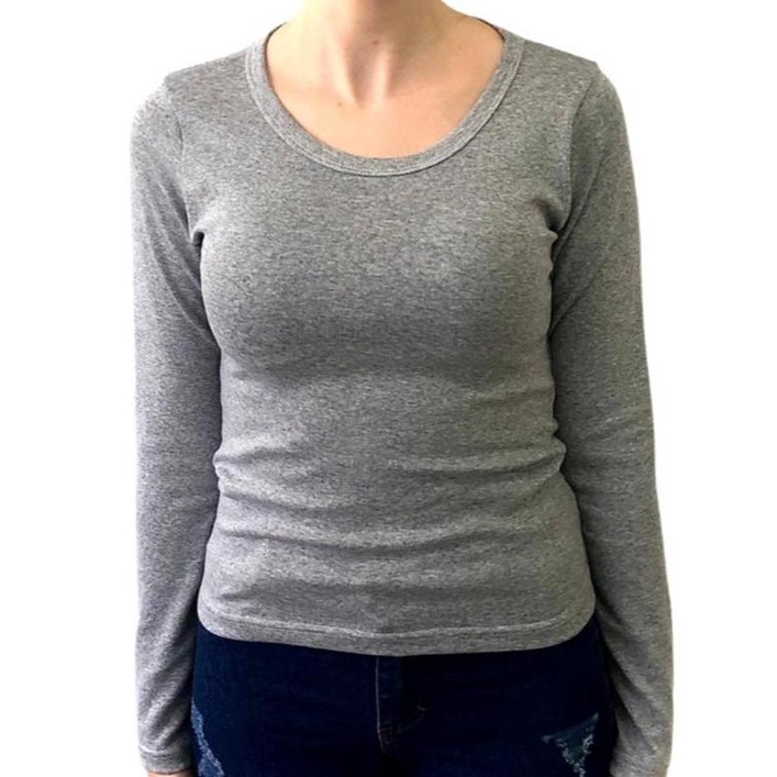 Blusa manga longa gola redonda MESCLA 96% algodão 4% elastano