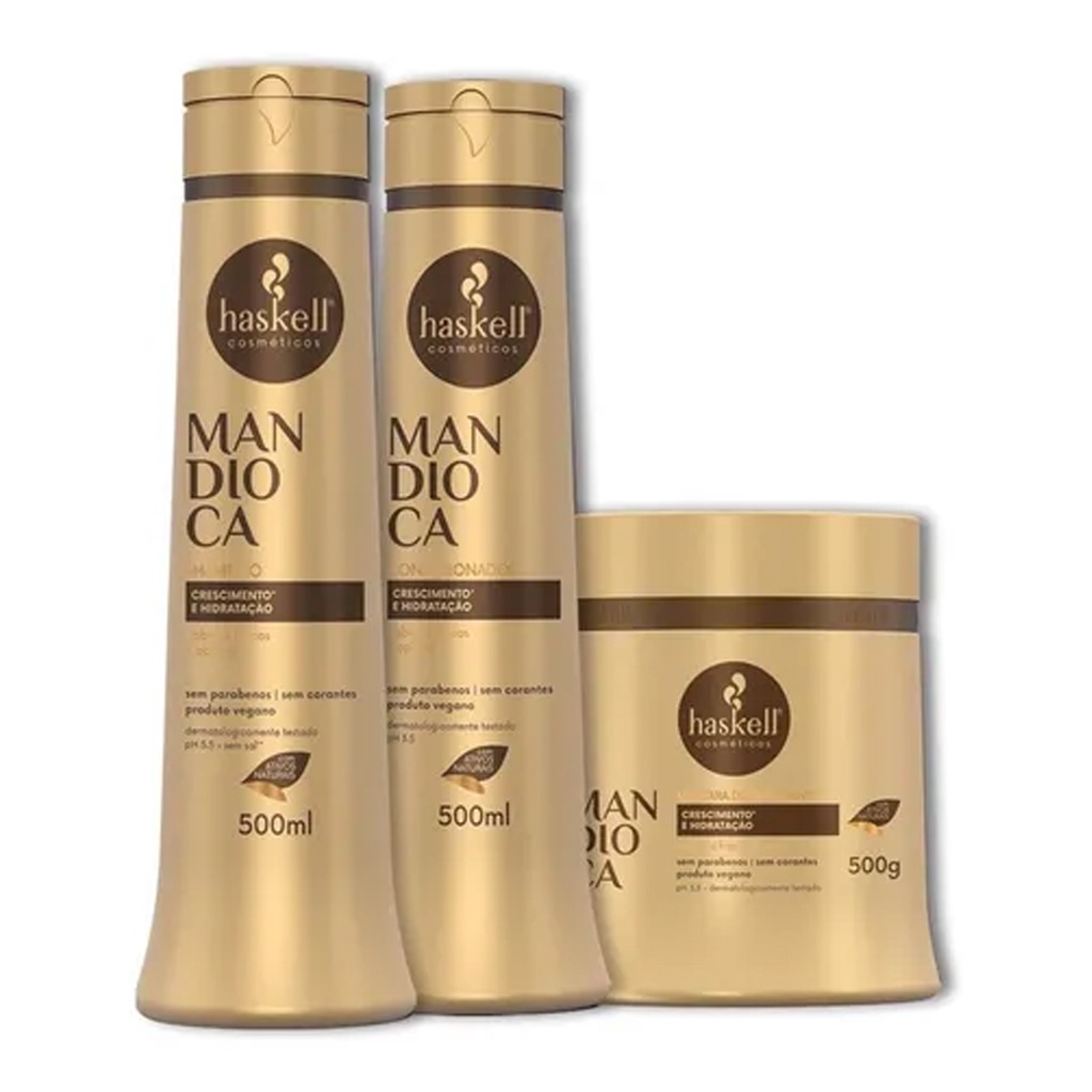 Haskell Kit Mandioca Shampoo 500ml Condicionador 500ml e Máscara 500g