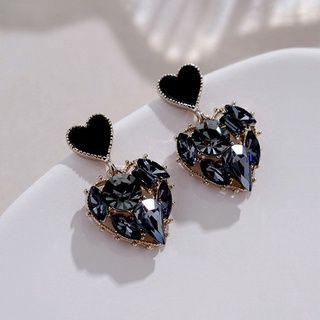 925 Agulha De Prata 2021 Nova Moda Retro Amor Preto Pingente De Strass Brincos Moda Feminina Temperamento Jóias Da Orelha