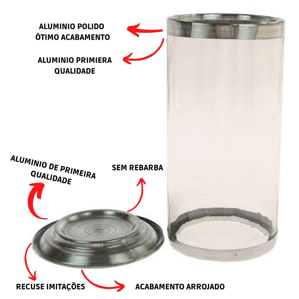 Porta Vela, Suporte, Castiçal, Copo de Vela para vela de 7 dias. Feito de vidro e alumínio . Acenda sua vela com segurança !