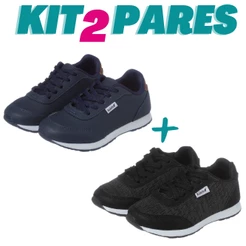 Kit 2 Pares de Tênis Infantil Masculino Menino Jogging Marinho e Preto 28 ao 34 Kidstep