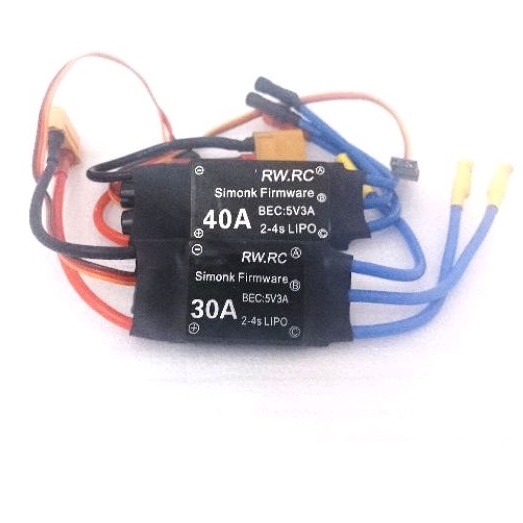Esc Simonk 30A/40A Bec 5v-3a Lipo 2s-4S Brushless P/Aeromodelos e Drones/Helicópteros/XT60/ Conectores soldados