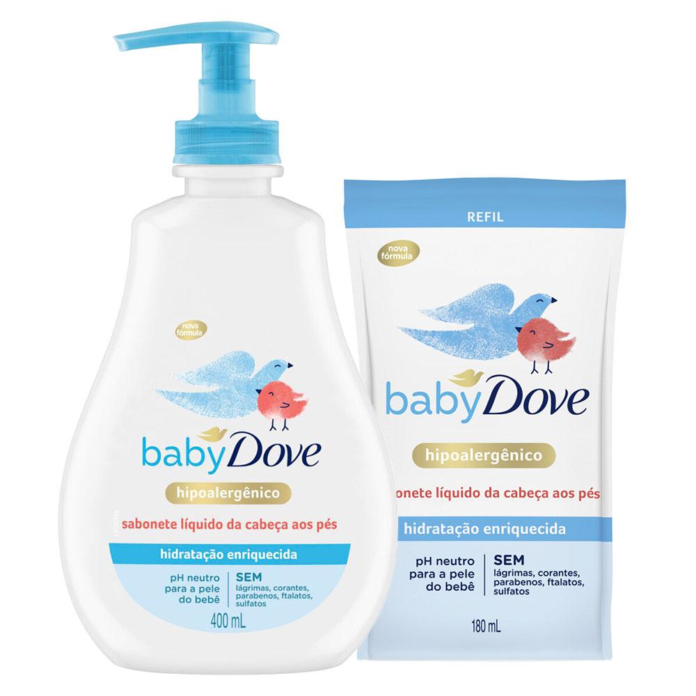 Kit Sabonete Líquido Baby Dove Hidratação Enriquecida 400ml + Refil 180ml em Oferta na Shopee