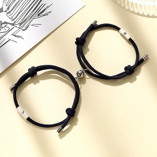 2 Pcs Ímã Casal Pulseira Distância Sol E Lua Pulseiras Magnéticas Dos Homens Das Mulheres Preto Vermelho Corda Artesanal