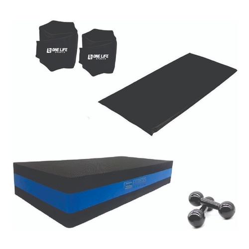 Kit Funcional Aeróbico - Caneleira 2 Kg + Colchonete + Halter Emborrachado 2 kg + Step