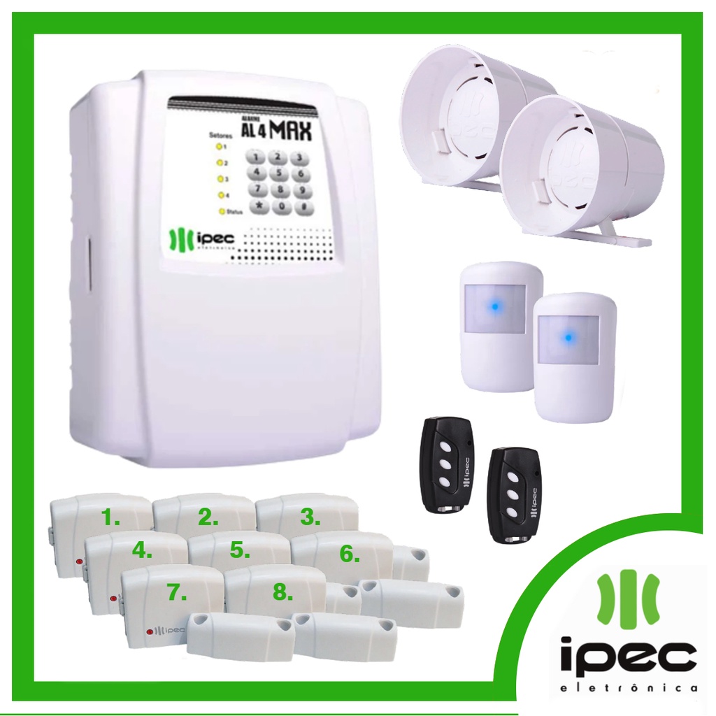 Kit Alarme Al4 Segurança Residencial Sem Fio 10 Sensor Ipec