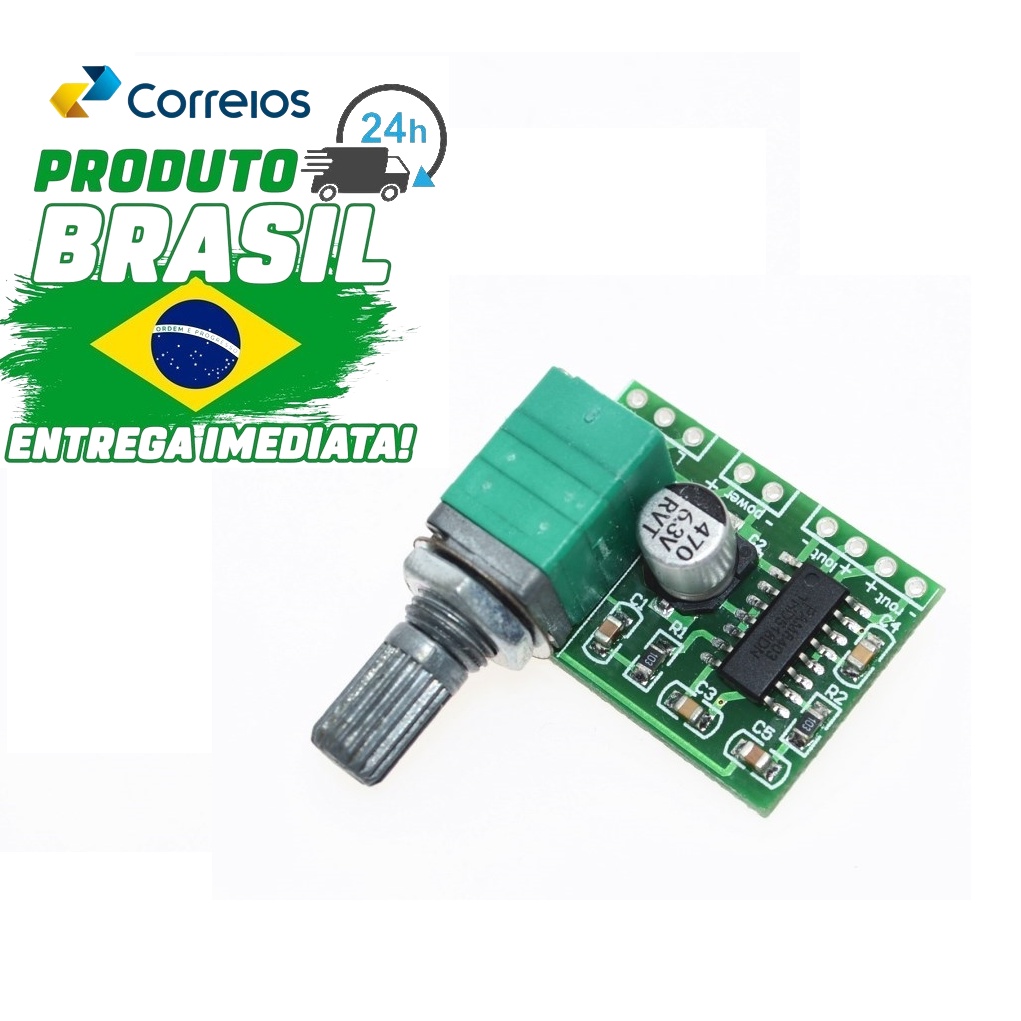 Placa amplificadora de áudio pam8403 5v, 2 canais 3w com controle de volume/potência usb