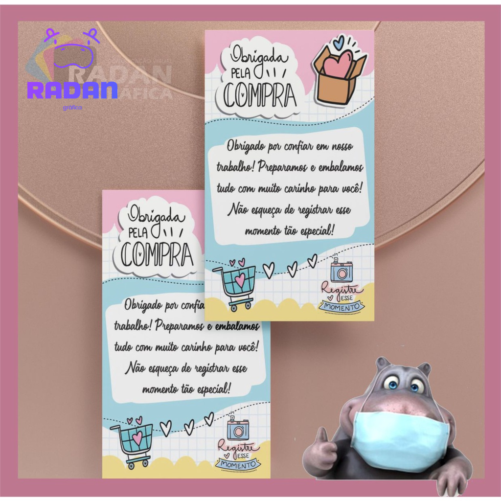 100  Cartões de agradecimento couchê 260gr Fotografico 9x5cm em Oferta na Shopee