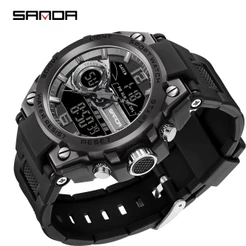 Sanda Digital Quartz Super Brilhante Moda De Luxo LED Relógio Ao Ar Livre Analógico Militar Multifuncional De Alarme Dos Homens Esportes À Prova D'água 6092-13