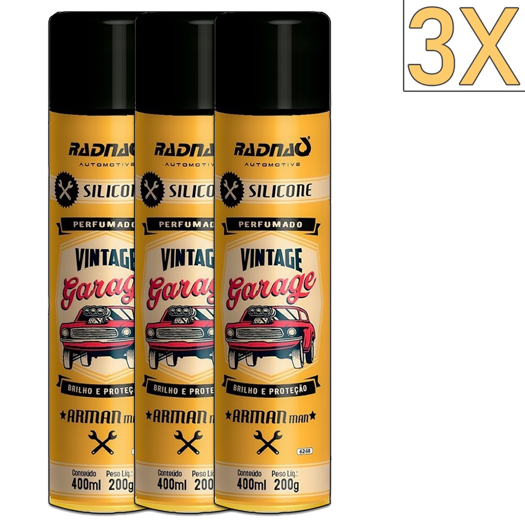 Kit 3 Unidades  Perfumado Silicone Spray Garage Arman Man Radnaq 400mL em Oferta na Shopee
