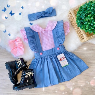 Conjunto Salopete Infantil Fazendinha Xadrez Rosa Menina Bebe Lizzie em Oferta na Shopee