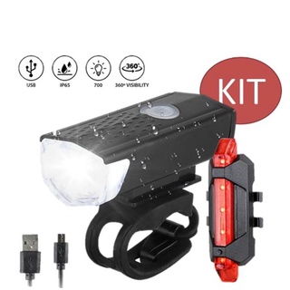 Farol Bike Luz Led Usb Recarregável Ciclismo 300 Lumens + Sinalizador Traseira Recarregável