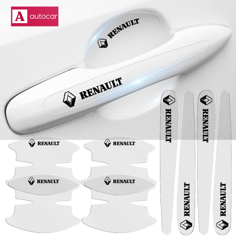(Logo Renault) Adesivo Transparente Protetor 8 Peças Para Carro Duster Clio Megane Sandero Logan Kwid Fluence  Maçaneta de porta de Carro