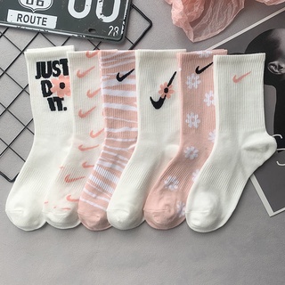 Meias De Cerejeira Estilo Flor Brancas De Tubo Longo Basquetebol Feminina Algodão Puro/Meias Masculina Adulto Cano Longo Alto