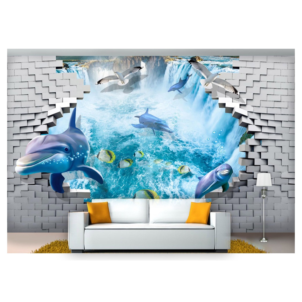 papel de parede Fundo do Mar Golfinhos 3d 10m² FM87
