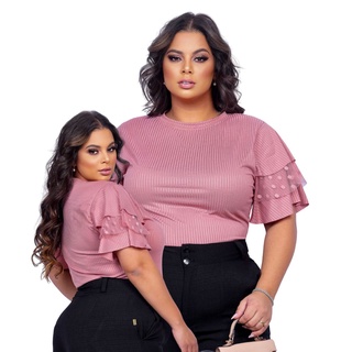 Blusa Feminina Manga Curta Plus Size Tule Verão Tamanho Ate 52 Julia