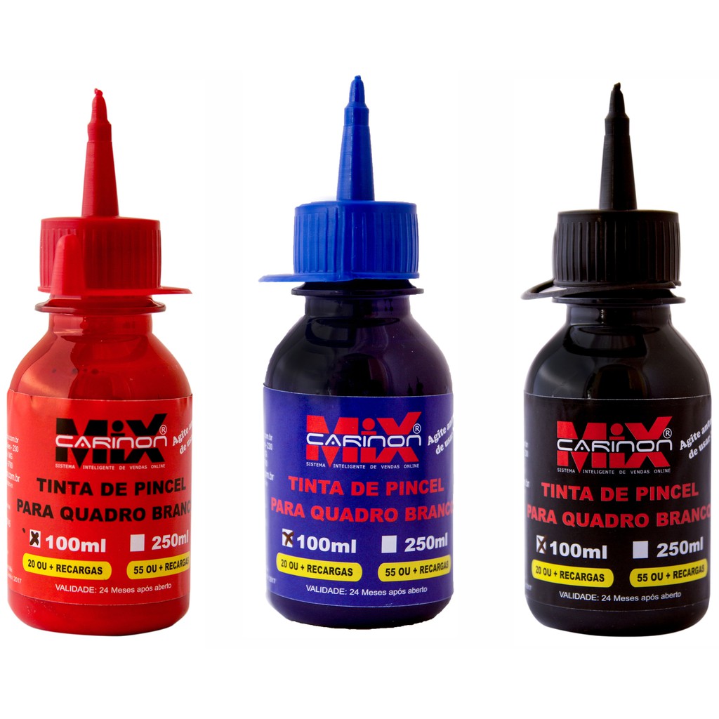 Kit 3 Tinta para pincel marcador de quadro branco - 100ml Carinon Mix em Oferta na Shopee