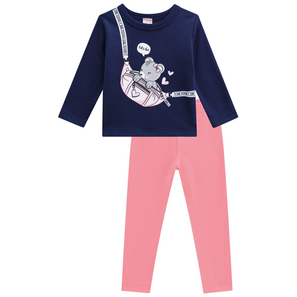 Conjunto Feminino Infantil Manga Longa + Calça Moletinho Estampado Brandili REF.54281