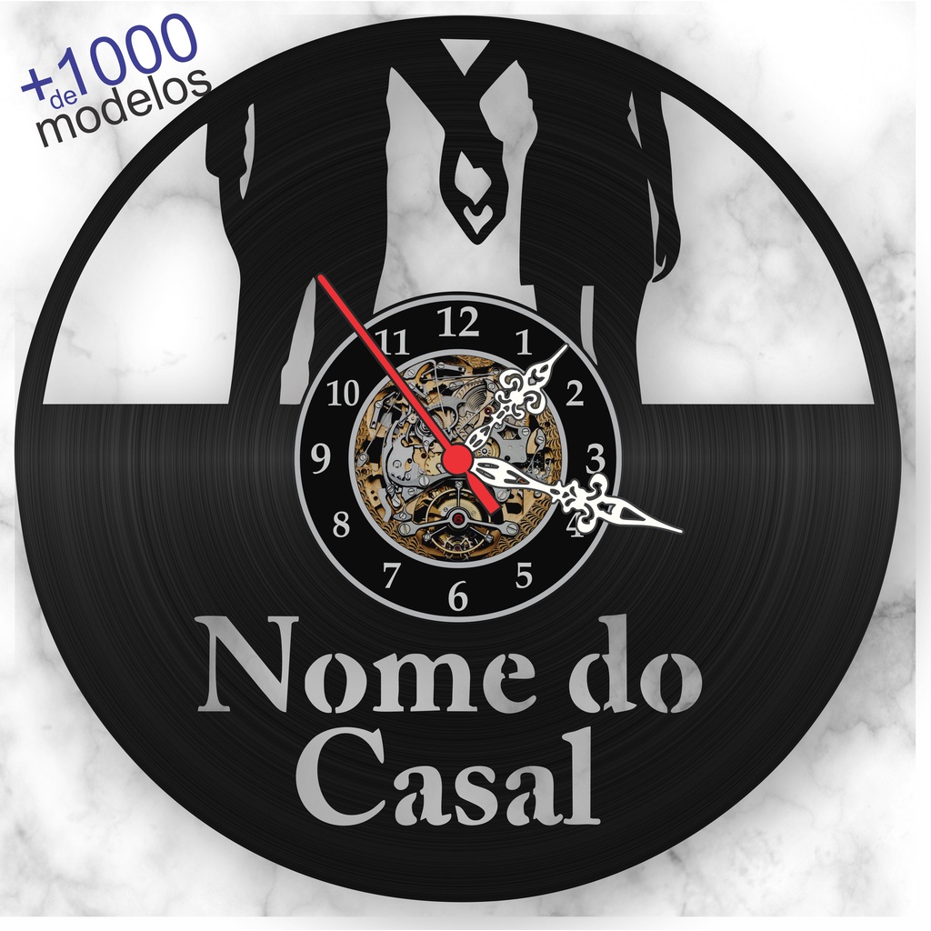 Relógio Parede Casal Mãos dadas Personalizado Nomes Presente Casal Dia Namorados Vintage Disco Vinil