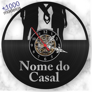 Relógio Parede Casal Mãos dadas Personalizado Nomes Presente Casal Dia Namorados Vintage Disco Vinil