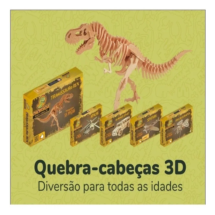 Quebra-Cabeça 3D, DINOSSAURO TIRANOSSAURO REX 55 peças em MDF -  DINOBRINQUE # Todos os Modelos de Quebra-Cabeça 3D Dinobrinque