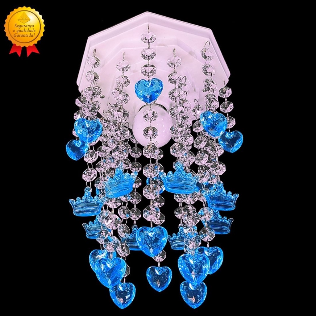 Luminária para Quarto de Bebê Lustre para Quartinho Infantil de Menino Plafon Sobrepor Teto Decorar Coração Azul