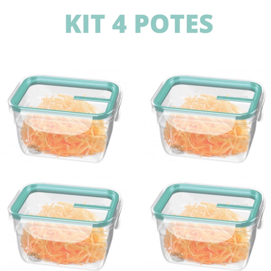 Conjunto 4 Potes Plástico Com Travas Empilháveis Marmita 537ml Sanremo Verde - Envio imediato em Oferta na Shopee