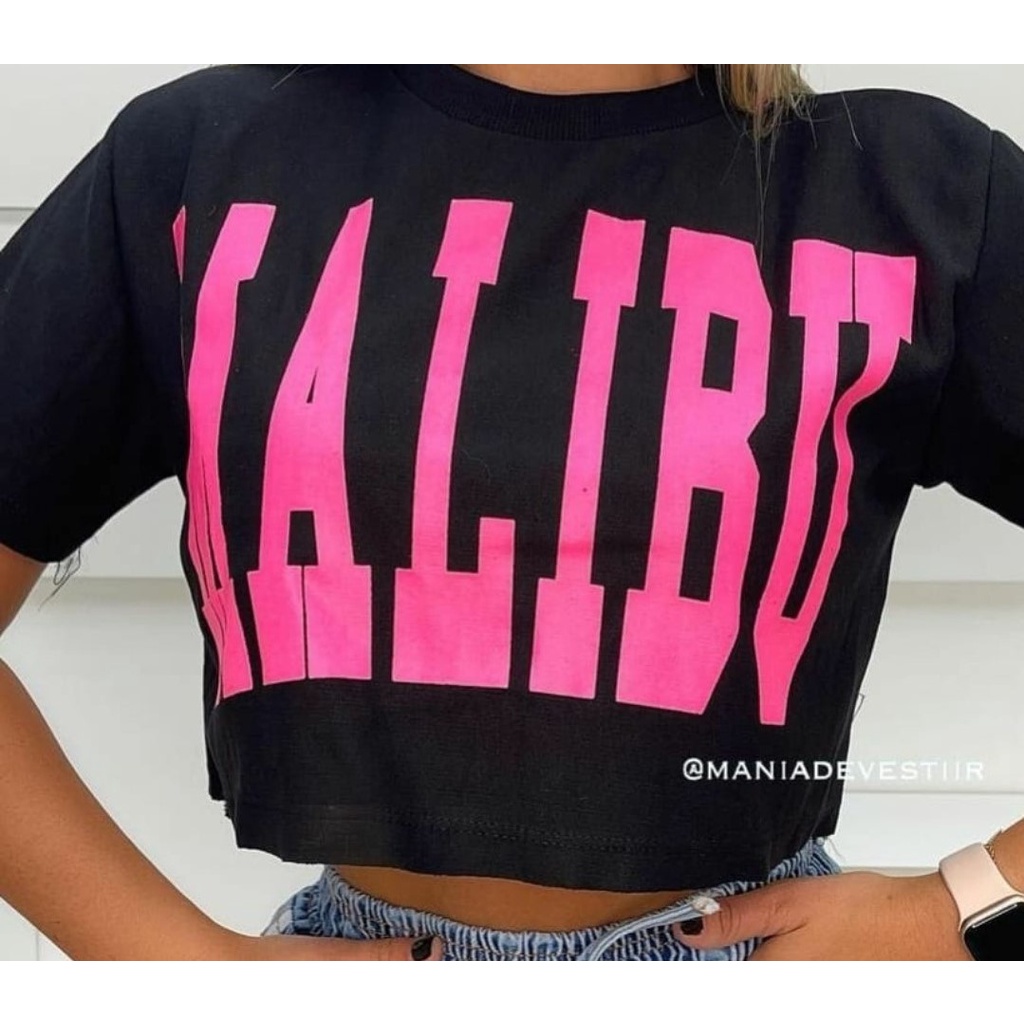 Cropped Blusinha  T-shirt  Malibu Tendência em Oferta na Shopee