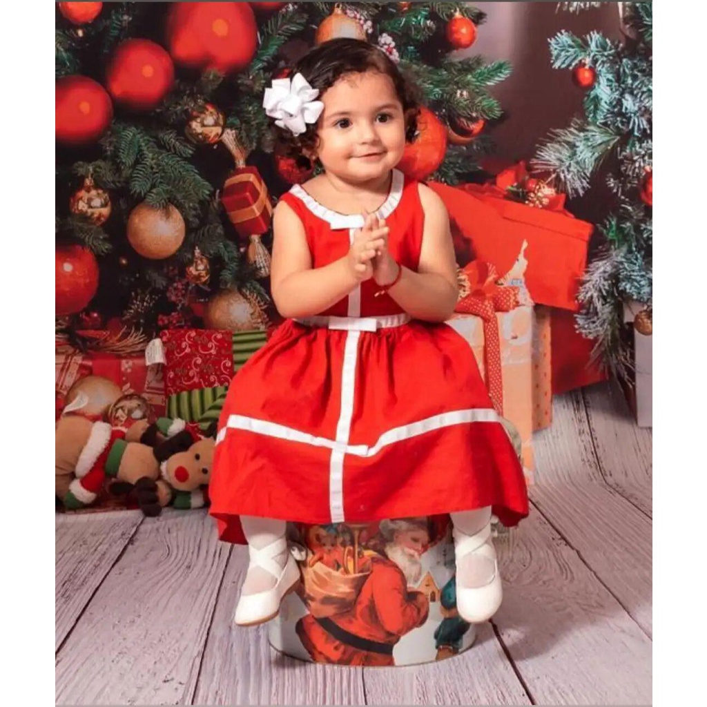 Vestido infantil menina Baby Vermelho roupa Natal luxo lacinho 100% algodão  1/2 anos | Shopee Brasil