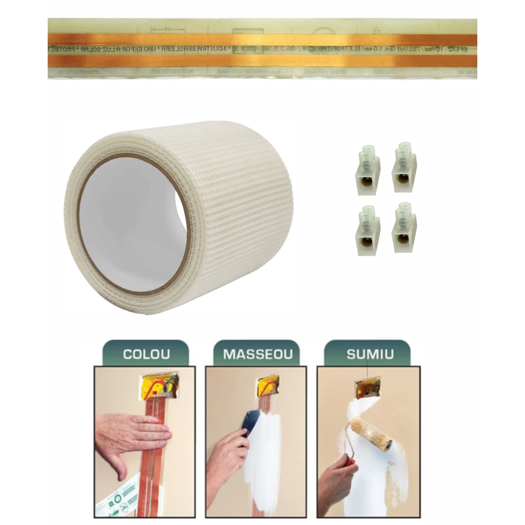 Kit Eletrofita duas pistas 10A - 1,50 metros + 1 tomada de sobrepor dupla