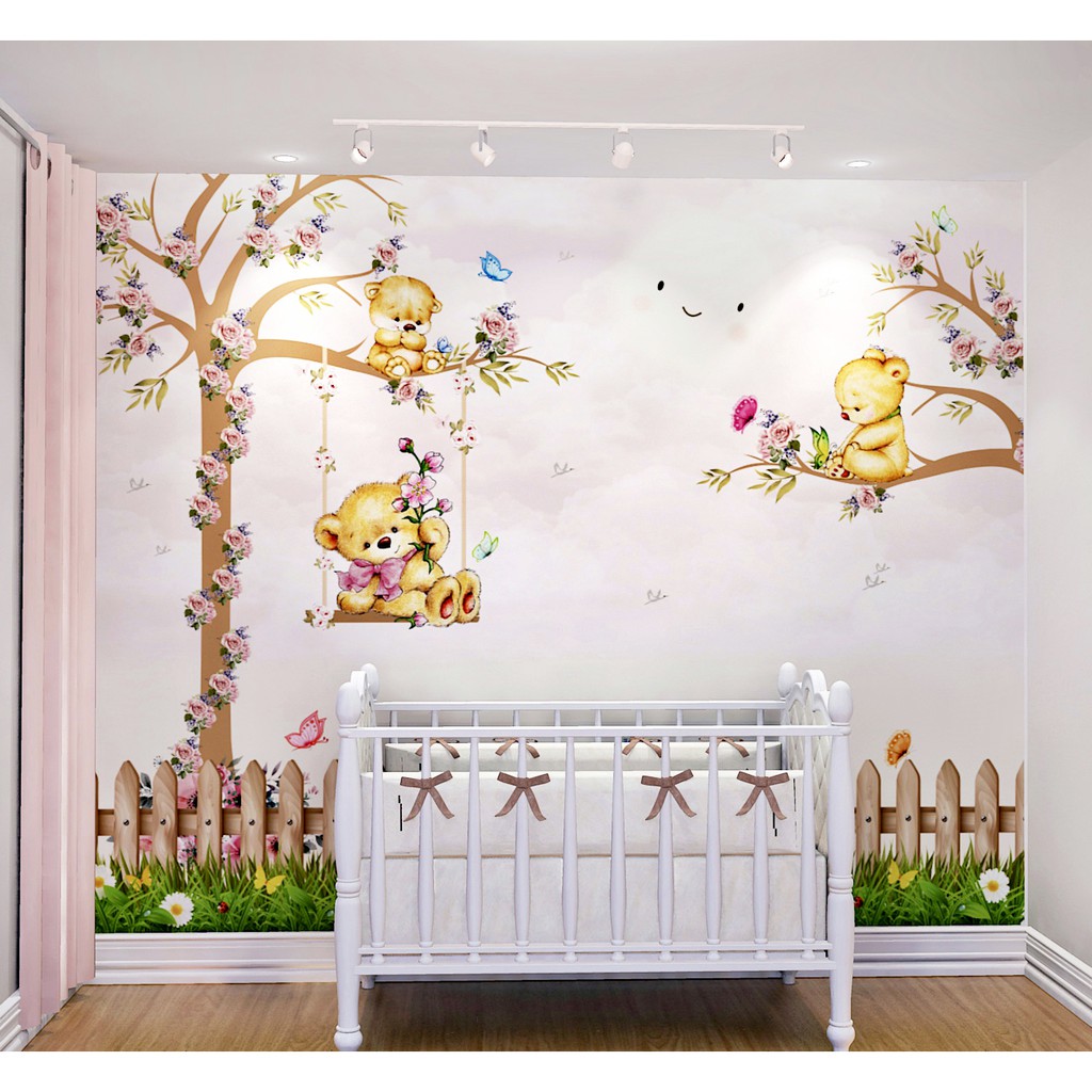 Papel de Parede Ursinhos Fofos Quarto Infantil de Bebê e Criança Rosa Personalizado em Oferta na Shopee