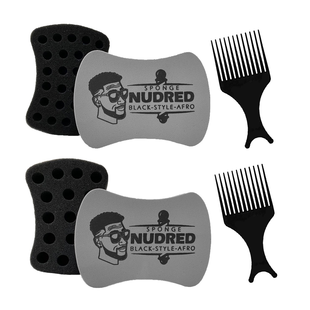 02 Esponjas Modeladoras Nudread Bucha de Enrolar Cabelo AfroStyle P e M + Pente Afro Plástico