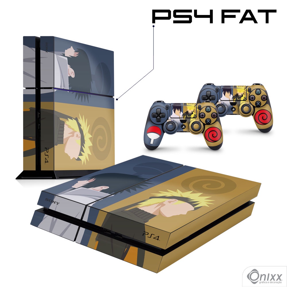 Skin PS4 FAT Adesiva Naruto e Sasuke Minimalist + Pôster A3
