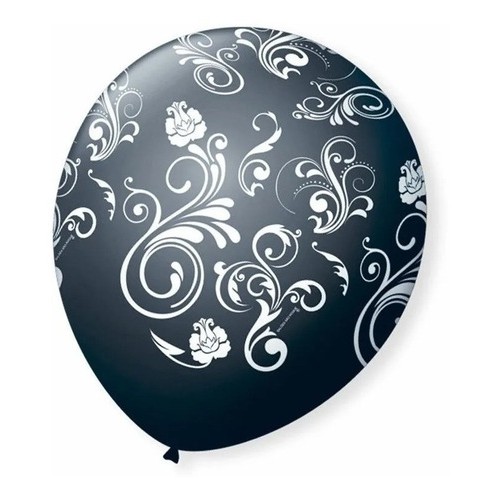 Balão Bexiga Arabesco Preto Com Branco N10  - 100 Unidades