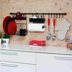 Cozinha Suspensa Escorredor Louça, Porta Rolo E Mantimentos