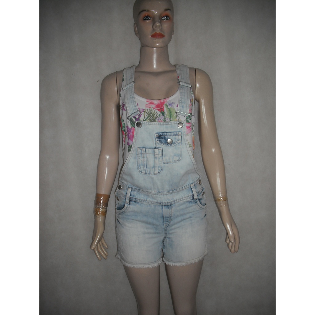 Jardineira Jeans Macaquinho Tam 14 Ou Pp Adulto Day De Usado Bom Estado Algodão