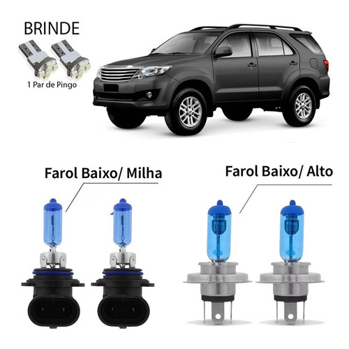 Lampadas Brancas Farol Alto/milha/baixo 8500k Hilux Sw4