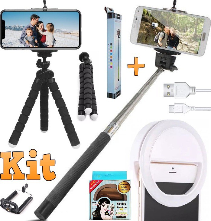 Kit Youtuber Tripé Celular Iluminador Ring Light + Pau Selfie Universal