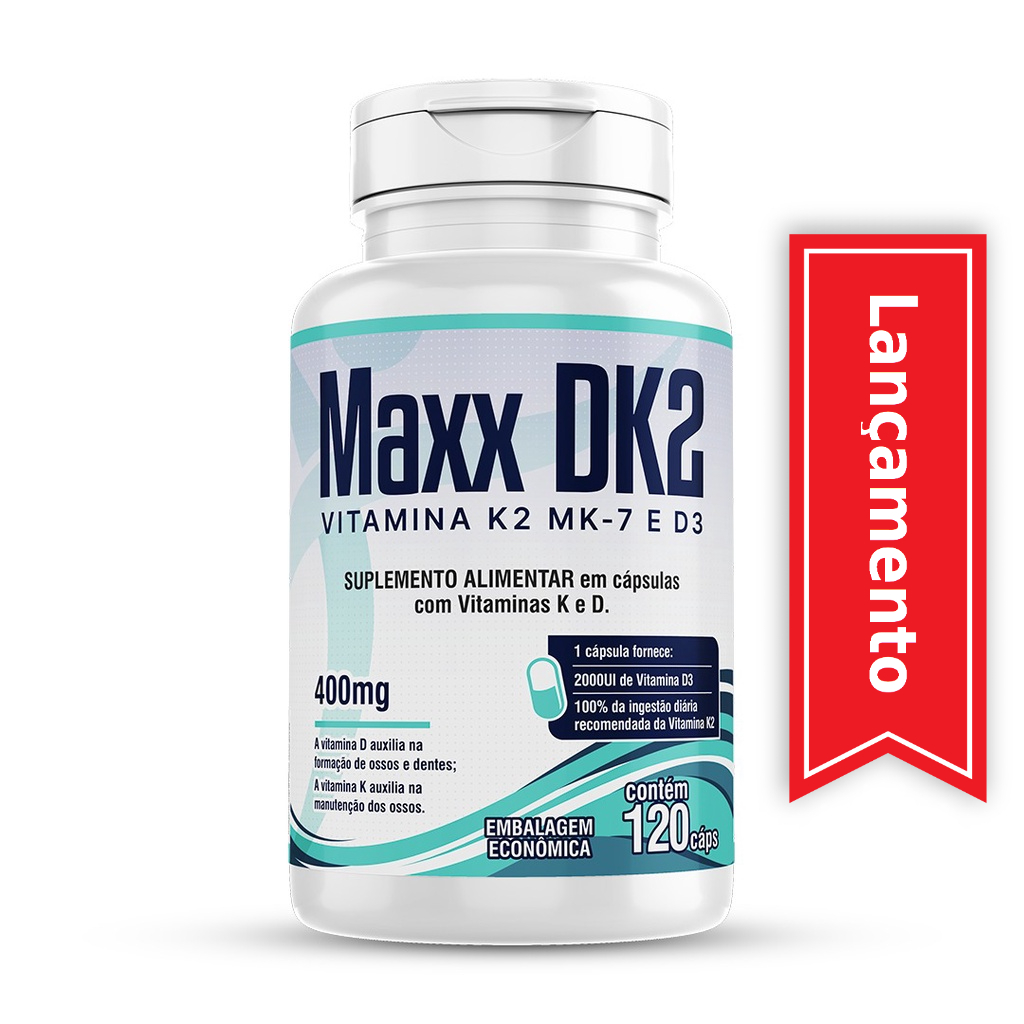 Maxx DK2 Vitamina K2 Com Vitamina D3 2000UI 120 Cápsulas Apenas 1/dia