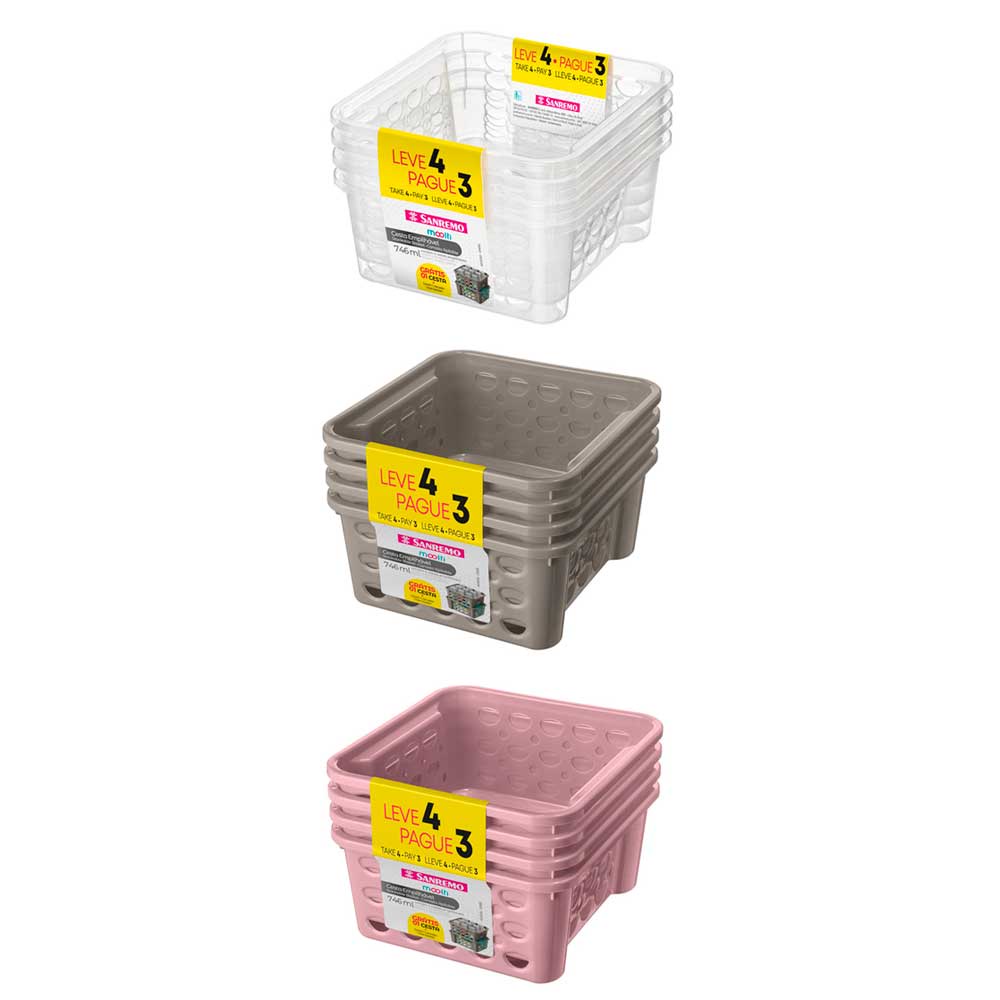 Kit 4 Cestas Empilháveis Organização Armários Gavetas Despensa guarda roupa cestinha infantil multiuso quarto lavanderia