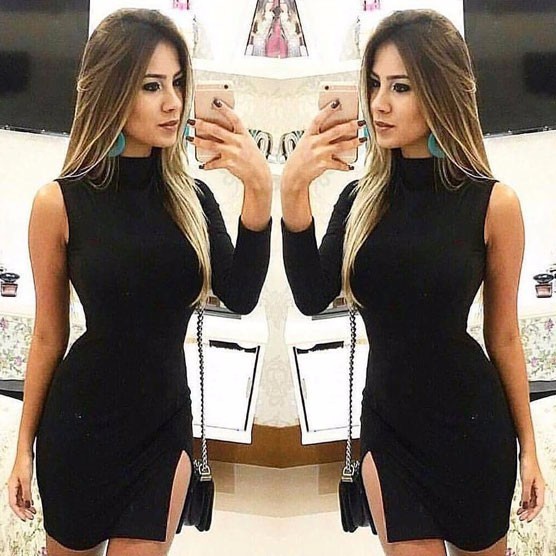 Vestidos Femininos Festa Curto Tubinho Panicat Gola Alta