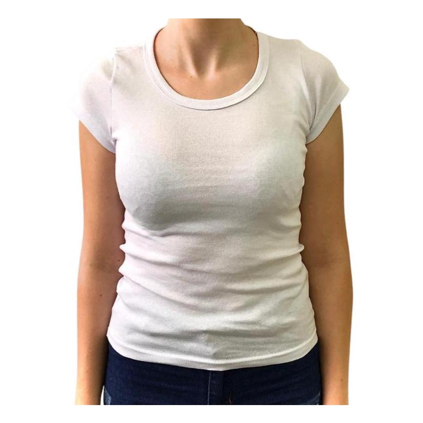 Blusa feminina baby look BRANCA 96% algodão 4% lycra