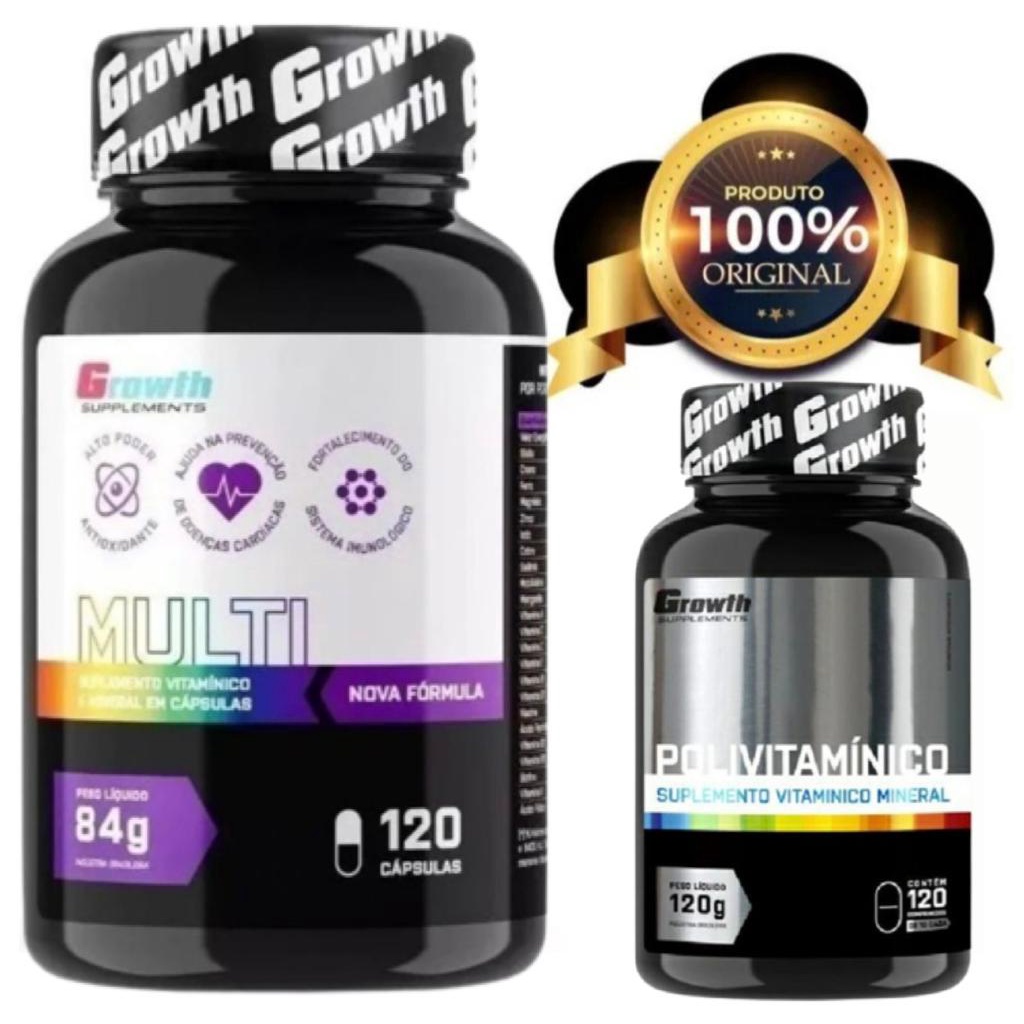 Multivitaminico + Polivitaminico Growth Combo Especial 120 Capsulas Cada