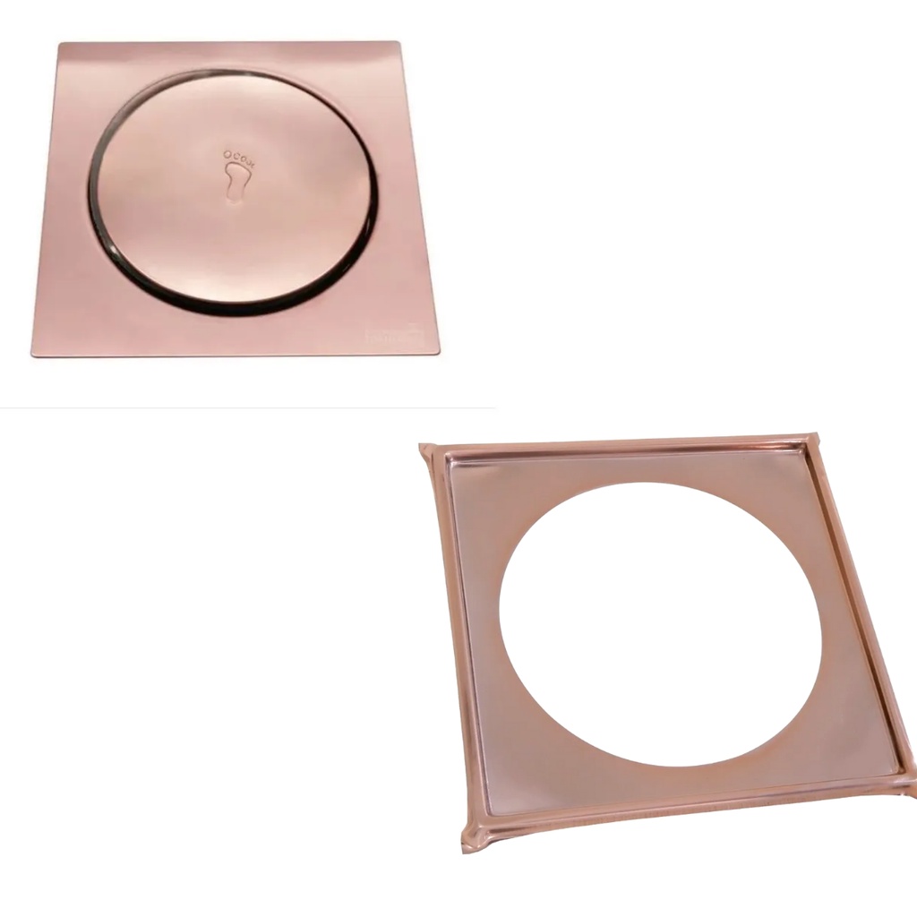 Ralo Click Quadrado Banheiro 15x15 Rose Gold + Castilho 15x15 Rose Gold