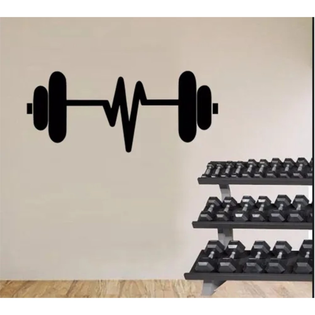 Adesivo Decoração Parede Academia Musculação Peso Coração Batimentos