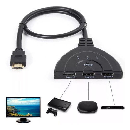 Chave Seletora Dig Hdmi Cabo 20cm 3 Entradas X 1 Saída