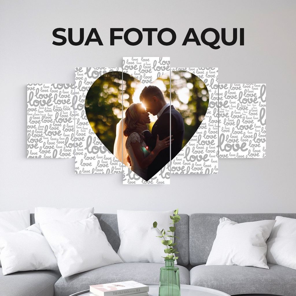 Quadros Decorativos Personalizado Com Foto Quarto Casal Sala 120X60 5 Peças