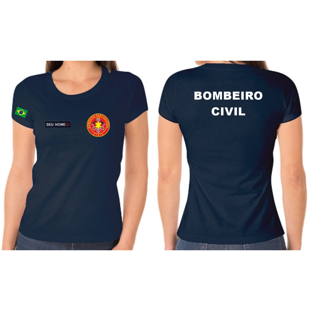 Camiseta Algodão Feminino Profissional Bombeiro Civil Bordado