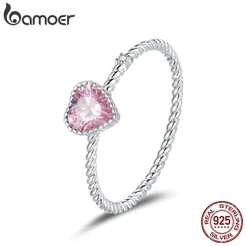 Bamoer 925 Prata Rosa Amor Anel Moda Mulheres Jóias De Casamento Acessórios Presente